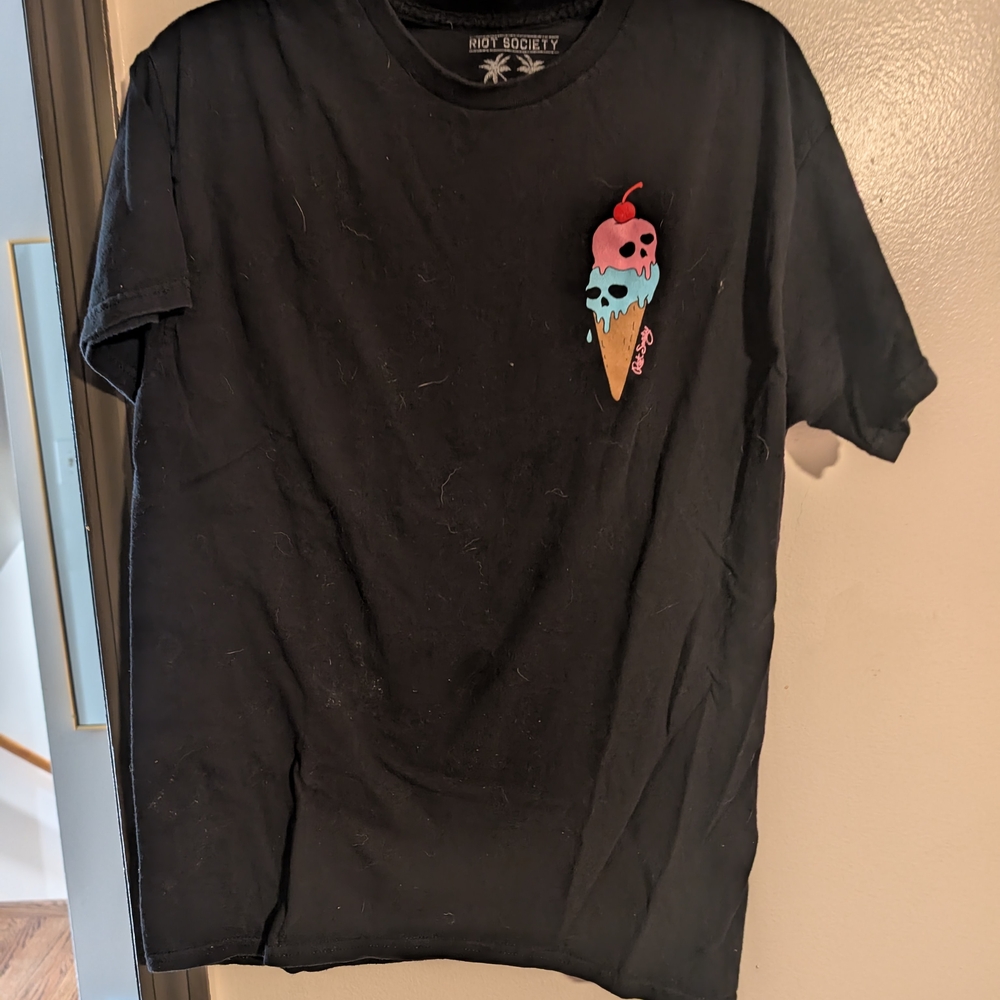 Riot Society Black Tee with Colorful Skull Design
